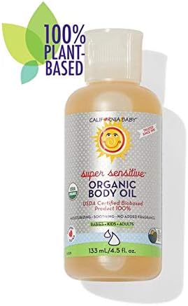 California Baby Super Sensitive Organic Baby Oil | Moisturizing | Unscented Baby Massage Oil For Newborn + Adults | Hypoallergenic | 133 ml / 4.5oz