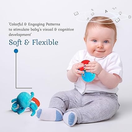 Wristy Buddy Teething Ring for Babies 0-6 8 10 12 Months | Cute Soft Octopus Teething Toys & Gloves | Baby Teething Relief Toy Pack | Infant Chew Toys for 3-6 Months, 1 2 3 Years