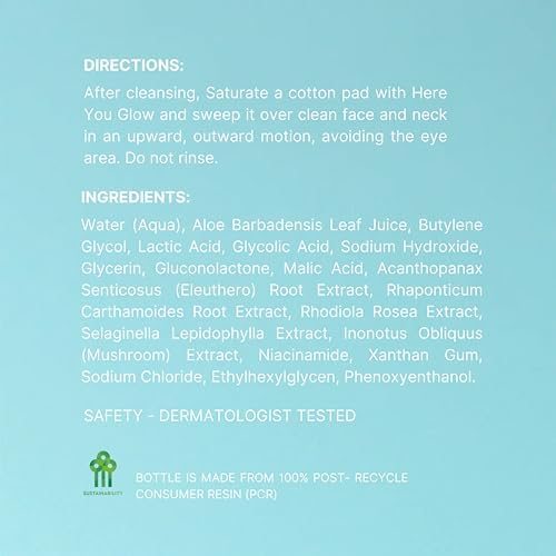 Nu Skin Here You Glow Face Exfoliator Toner | Toner for face with Water, Salicylic Acid, Glycolic Acid & Hydroxy Acid Blend | Unclog Pores, Prevent Acne, Smooth & Hydrate Your Skin | 150 ml | 1 Pack