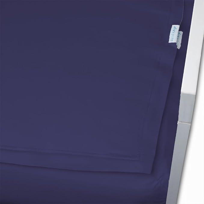 QuickZip Crib Sheet Set - Faster, Safer, Easier Baby Crib Sheets - Includes 1 Wraparound Base & 1 Zip-On Crib Sheet - Deep Navy 100% Cotton - Fits All Standard Crib Mattresses
