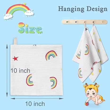 norinori Baby Msulin Washcloths Newborn Face Towel - Baby Muslin Burp Cloths 10Pack Soft Absorbent Natural Cotton Wash Towel 10"X10" Baby Bath Towels Wipes Baby Registry as Shower