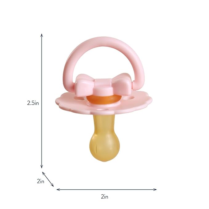 Itzy Ritzy Natural Rubber Pacifiers – Baby Pacifiers with Cherry-Shaped Nipple & Large Air Holes for Added Safety - Set of 2 Binkies in Light Pink & Dark Pink Bows (Ages 0 – 6 Months)