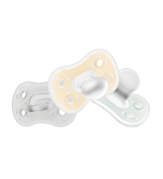 Dr. Brown's Advantage One-Piece Silicone Baby Pacifier, Fully Symmetrical Soother, Ecru/Gray/Green, 0-6m, BPA Free, 3 Pack