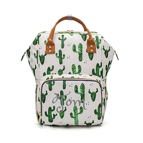 Personalized Large Diaper Bag Knapsack/Tote Bag/Backpack -Custom Monogram Embroidered for Infant/Baby Bag/ (Cactus)