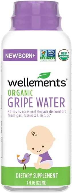 Wellements Gripe Water 4 Fl Oz (Pack of 2) Relieves Occasional Stomach Discomfort from Gas, Fussiness & Hiccups, USDA Certified Organic, Gluten Free & Non GMO, Ages Newborn+