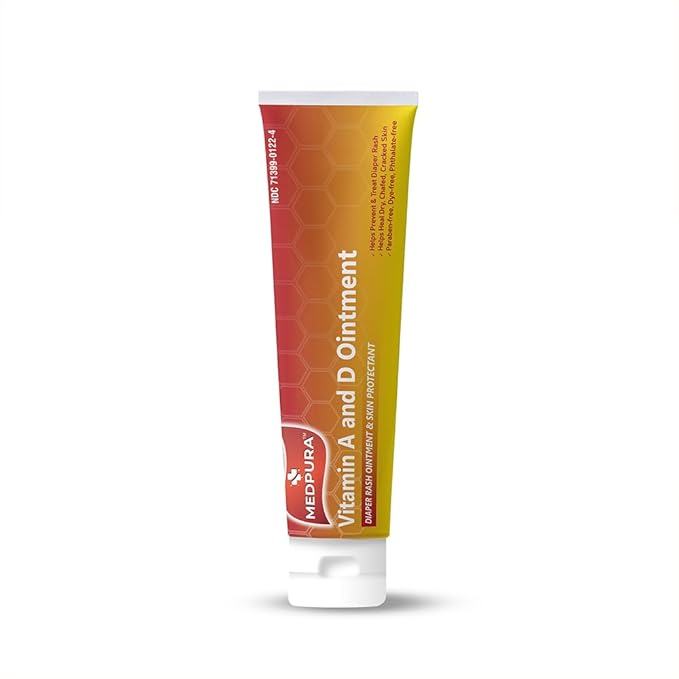 Vitamin A and D Diaper Rash Ointment Prevents & Treats Diaper Rash Moisturizing Skin Protectant with Vitamins A & D Healing Ointment for Dry, Chafed, Cracked Skin 4 oz MedPura