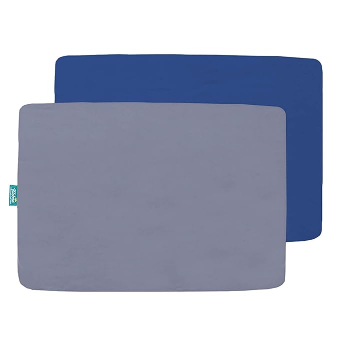 Biloban Mini Crib Sheets Fitted, 2 Pack Mini Crib Sheet Fits for Mini Crib Mattress, Neutral Mini Crib Sheets for Baby Boys and Girl, Grey & Navy, 38”X 24”