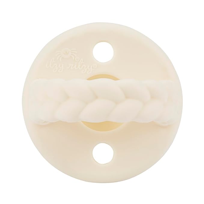 Itzy Ritzy Silicone Pacifiers for Ages 6-18 Months - Itzy Soother Pacifiers Feature Collapsible Handle & Two Air Holes for Added Safety; Set of 2 in Buttercream & Toast