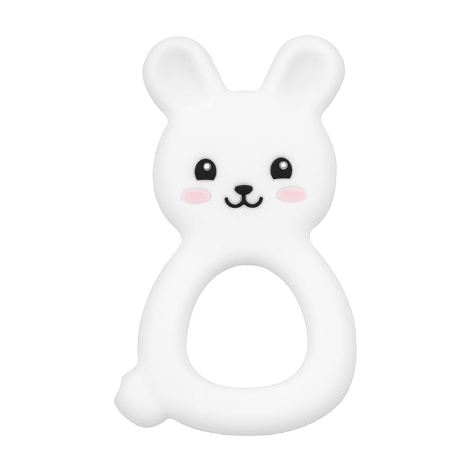 Baby Bunny Teether, Food-Grade Silicone Toy for Infants 3–12 Months, Easy-Grip Chew Toy with Textured Ears for Sensory Exploration, Freezable & Dishwasher Safe (White)