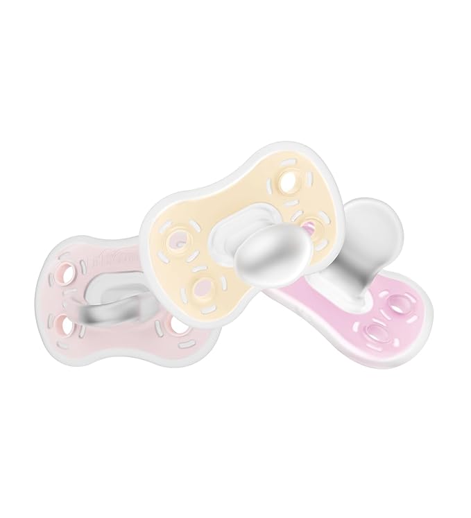 Dr. Brown's Advantage One-Piece Silicone Baby Pacifier, Fully Symmetrical Soother, Ecru/Light Pink/Pink, 0-6m, BPA-Free, 3-Pack
