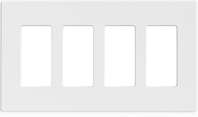 ELEGRP 4-Gang Screwless Decorative Wall Plates, Mid-Size Unbreakable Thermoplastic Faceplate Cover for Decorator Receptacle Outlet Switch, UL Listed (1 Pack, Matte White)