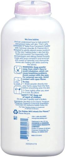 Johnson's Baby Cornstarch Baby Powder, 1.5 oz | Naturally Derived | With Aloe & Vitamin E | For Delicate Skin | Hypoallergenic