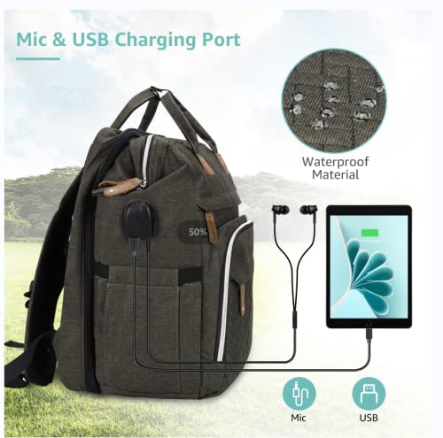 DERJUNSTAR Baby Diaper Bag Backpack with ChangingStation-Large Capacity Baby Bag for Boys & Girls, USBCharging Port, Pacifier Case, sunshade & Toy Bar,Waterproof， Forest