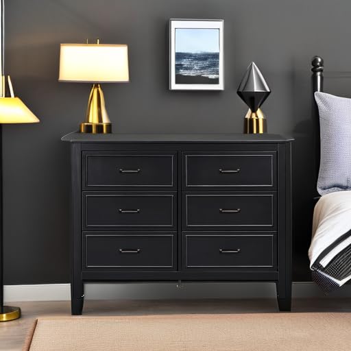 Davinci Charlie 6-Drawer Baby Dresser - Wooden Double Chest of Drawers for Kids, Boys and Girls - Multi-Purpose Storage Dresser for Bedroom, Nursery, Living Room & Hallway, Easy to Assemble - Ebony