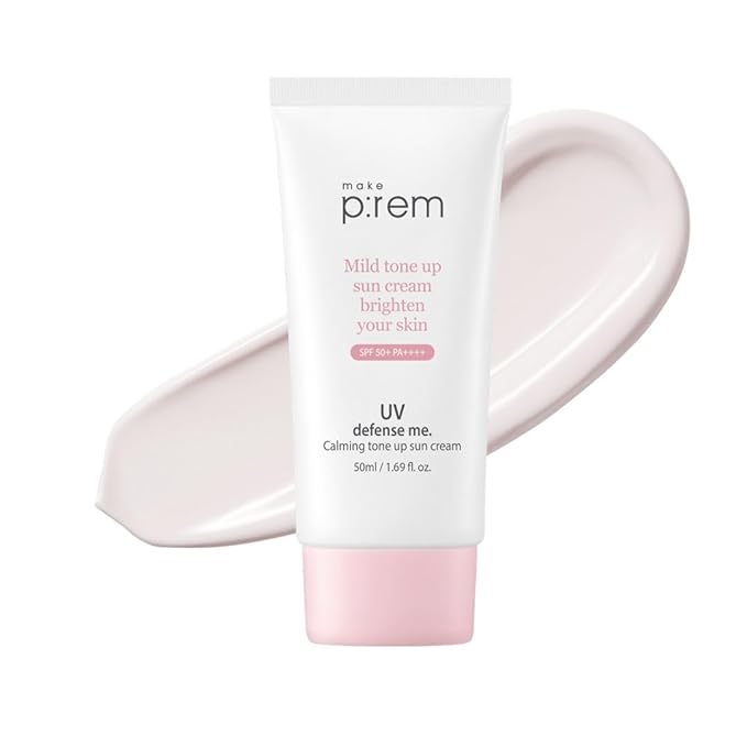 MAKE P:REM UV Defense Me. Calming Tone Up Sunscreen, Non-Nano Zinc Oxide, Reef Safe, Chemical Free, Non-Greasy, SPF 50, Korean Sunscreen,1.69 fl. oz. (50ml)