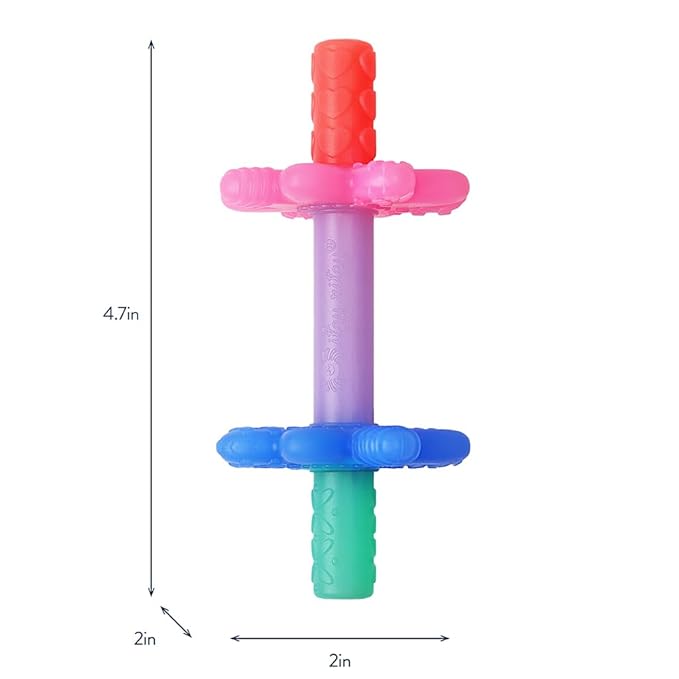 Itzy Ritzy Teensy Tube Teether – Textured Hollow Baby Teething Tube That Reaches Front Teeth & Back Molars, Made of Soft Silicone (Pink Rainbow)