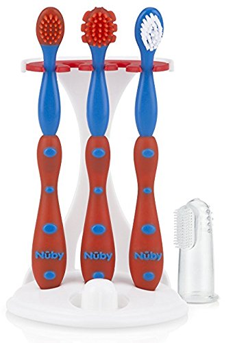 Nuby 4 Stage Oral Care Set System (Red/Blue)