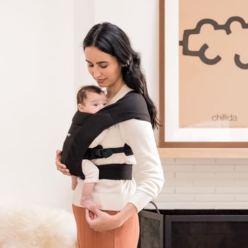 Ergobaby Embrace Baby Carrier Newborn to Toddler - Lightweight Ergonomic Baby Carriers - Cozy Essentials (7-25 Pounds), Ponte Knit, Pure Black