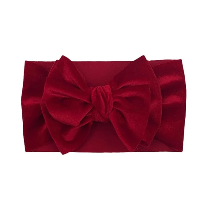 JJLFresheners Red Baby Girls Bow Headbands Stretchy Velvet Hair Bows Headbands Solid Color Wide Turban Knotted Big Bow Elastic Hairbands Headwraps Hair Accessories for Newborn Infant Toddlers