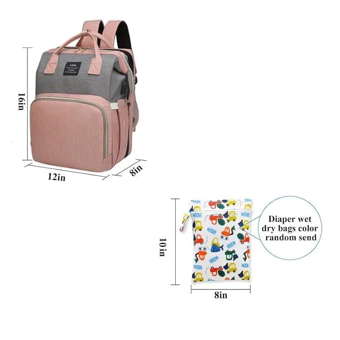 Baby Diaper Bags with Changing Station,Waterproof Diaper Bag Backpack for Moms Dads with USB Charging Port,Large Capacity Multifunctional Baby Essentials(Pink-Grey)