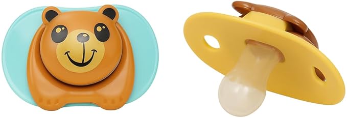 Cartoon Animal Baby Toddler & Children Natural Shaped Orthodontic Pacifier/Binky (Monkey and Bear Variety Pack)