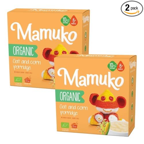 MAMUKO Organic Oat & Corn Grits Porridge - High Fiber Porridge with No Added Sugar, Milk & Preservatives - Vegan Porridge Ideal for Toddlers - 2 Pack (200g - 10 Servings)
