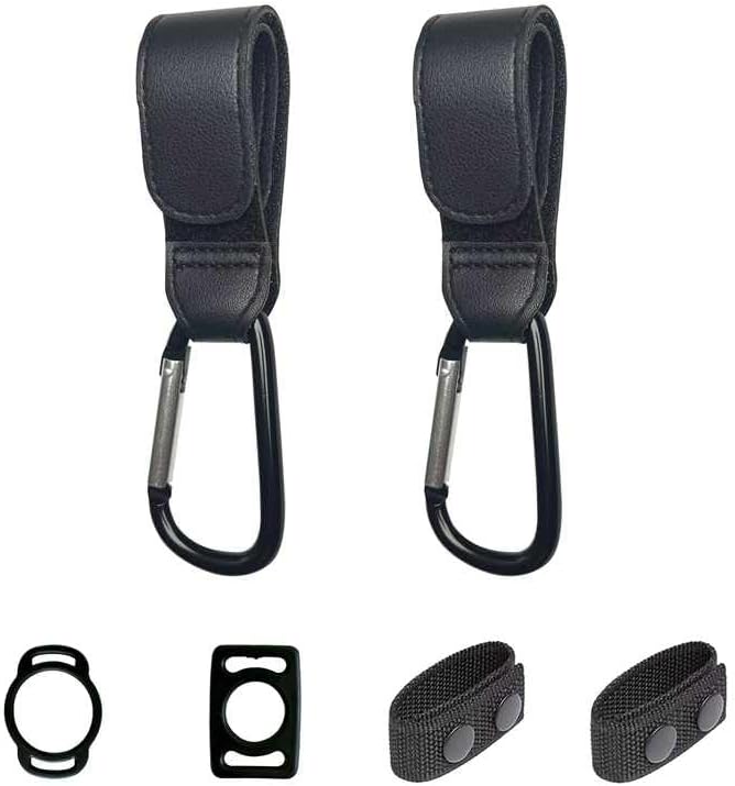 Stroller Hooks with Silicone Bottle Holders - 2 Pack Heavy Duty Aluminum Carabiner Clips & 2 Universal Silicone Grips for Water Bottles - Universal Organizer for Diaper Bags, Wheelchairs, Carts