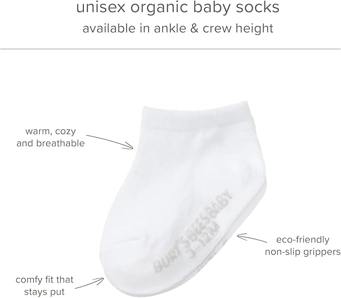 Burt's Bees Baby Baby Girls' Ankle Socks with Non-Slip Grips (6-Pack)