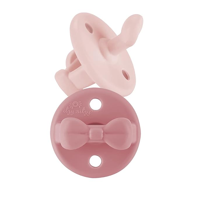 Itzy Ritzy Silicone Orthodontic Pacifiers - Itzy Soother Pacifiers with Collapsible Handle & Two Air Holes for Added Safety, Baby Pacifier For Ages 6-18 Months (Ballet Slipper & Primrose)