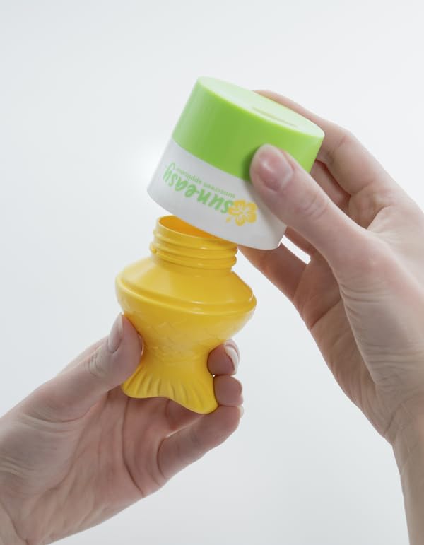 Sun-Easy Sunscreen Applicator, Refillable Roll-On with Sponge for Kids and Babies, Fun, Fast and Mess-Free application, Holds 80 ml, Fish/Blue Cap