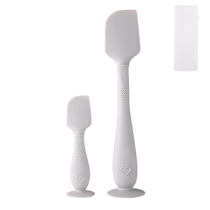 2pcs Baby Diaper Cream Spatula with Travel Case, 2 Sizes Soft Flexible Silicone Butt Paste Applicator Baby Diaper Rash Cream Spatula Bum Brush for Newborn(Grey)