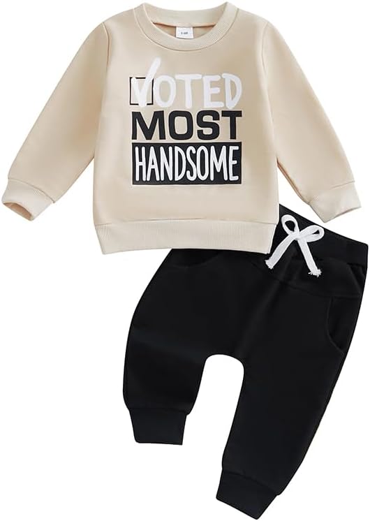 Baby Boy Fall Clothes Set Long Sleeve Letter Print Sweatshirt Pants Toddler Infant Outfits 6 12 18 24 Months 2T