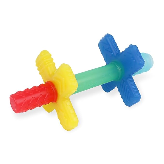 Itzy Ritzy Teensy Tube Teether – Textured Hollow Baby Teething Tube That Reaches Front Teeth & Back Molars, Made of Soft Silicone (Rainbow)