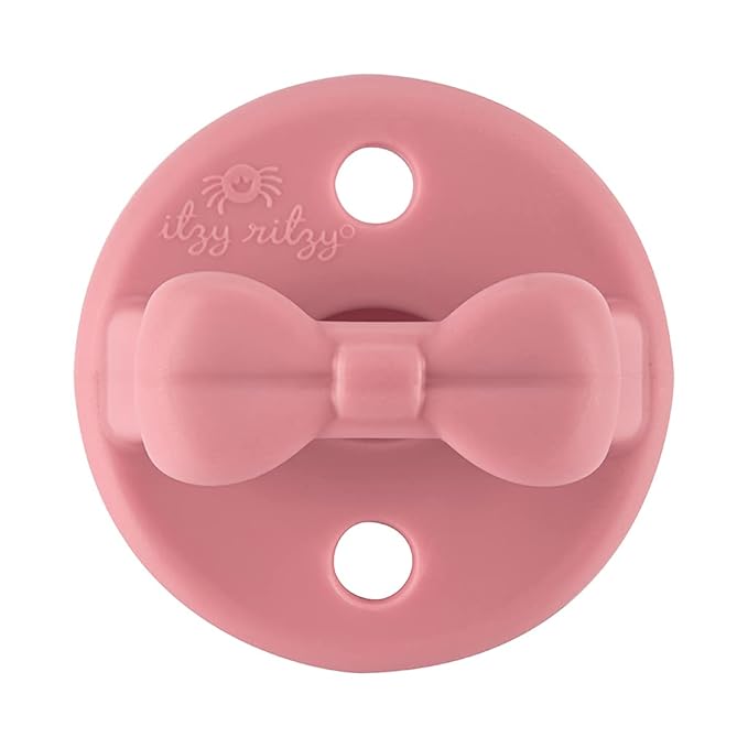 Itzy Ritzy Silicone Orthodontic Pacifiers - Itzy Soother Pacifiers with Collapsible Handle & Two Air Holes for Added Safety, Baby Pacifier For Ages 6-18 Months (Ballet Slipper & Primrose)
