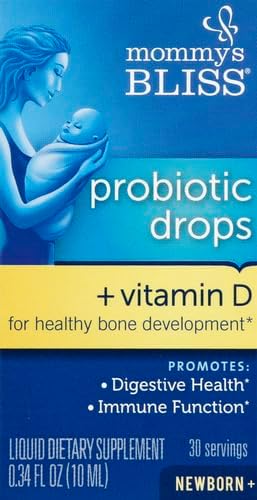 Mommy's Bliss Baby Probiotic Drops + Vitamin D, Supports Digestive Health and Immunity, 400IU Vitamin D for Healthy Bone Development, Newborns +, Flavorless, 0.34 Fl Oz (30 Servings) (Pack of 2)