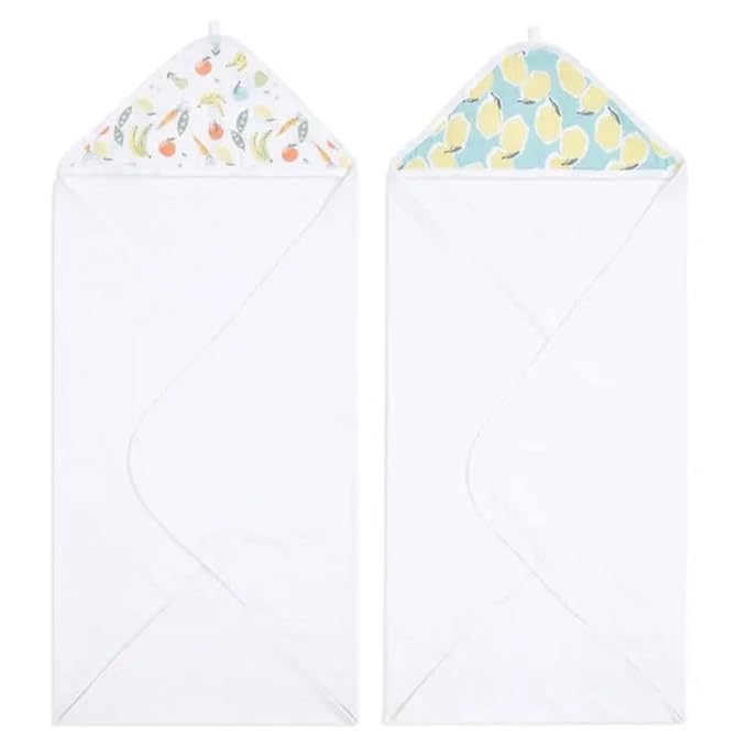 aden + anais Essentials Hooded Baby Bath Towel, Super Soft 100% Cotton, 2 Pack, Farm to Table