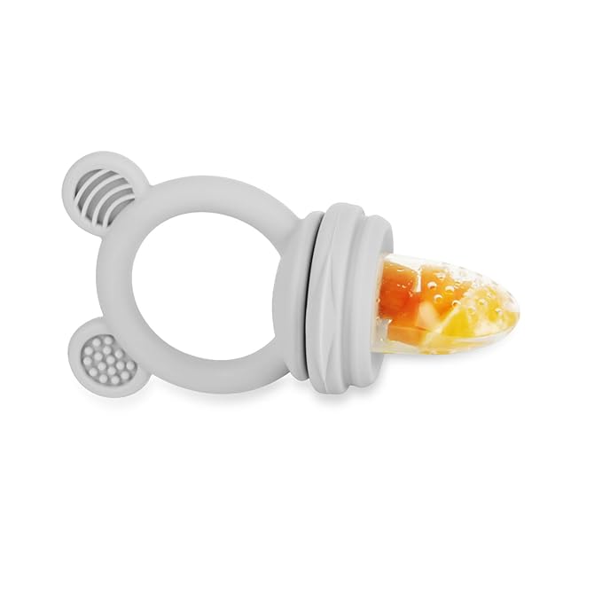 PandaEar 3 Pack Baby Fruit & Food Feeder Pacifier, Silicone Feeder Pacifier with 3 Sizes Pouches for Babies Toddlers Infants Kids, BPA-Free Food Grade Soft Safe (Tan/Grey/Brown)
