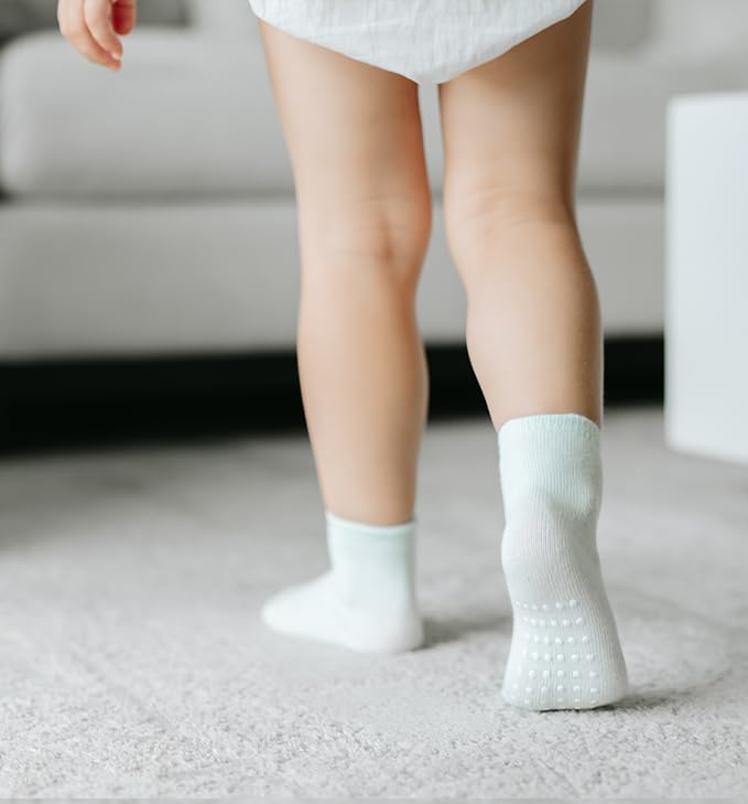 JAKIDAR 12 Pack Baby Toddler Socks Non Slip Grip Cotton Crew Socks for Boys Girls Infants Kids