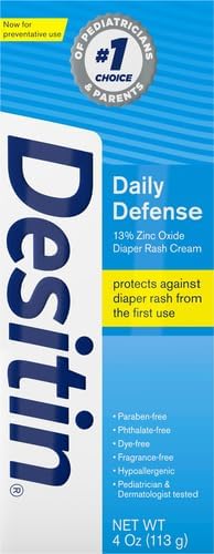 Desitin Daily Defense Baby Diaper Rash Cream with Zinc Oxide to Treat, Relieve & Prevent diaper rash, Hypoallergenic, Dye-, Phthalate- & Paraben-Free, 4 oz