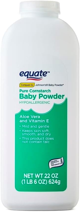Pure Corn Starch Baby Powder Equate. Hypoallergenic Vitamine E & Aloe Vera-Talc-Free(Pack 1, 22 Oz.)