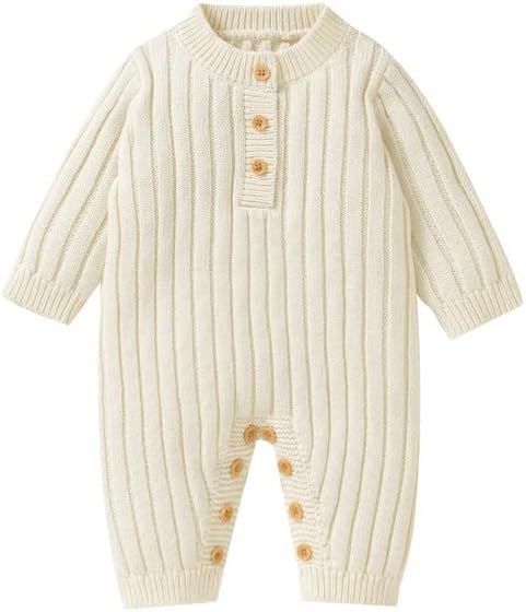 Neiwech Baby Boy Girl Romper Newborn Infant Knit Striped Solid Long Sleeve One Piece Jumpsuit Clothes