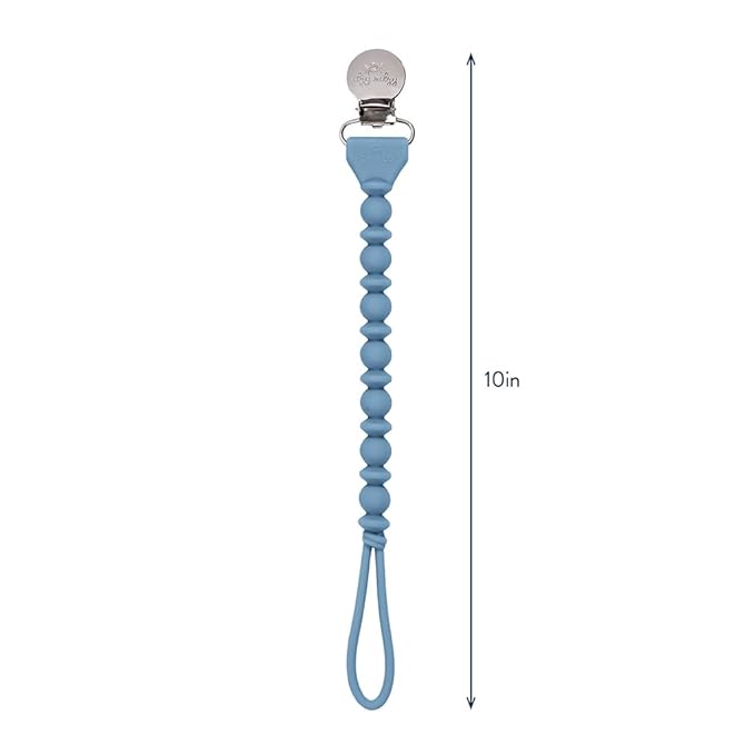 Itzy Ritzy Silicone Pacifier Clip; 100% Food Grade Silicone Pacifier Strap with Clip Keeps Pacifiers, Teethers & Small Toys in Place Features One-Piece Design & Cord (Blue)