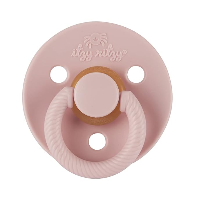 Itzy Ritzy Natural Rubber Newborn Pacifiers – Baby Pacifiers with Cherry-Shaped Nipple & Large Air Holes for Added Safety; Binkies in Blossom & Rosewood (Ages 0 – 6 Months) (Pack of 2)