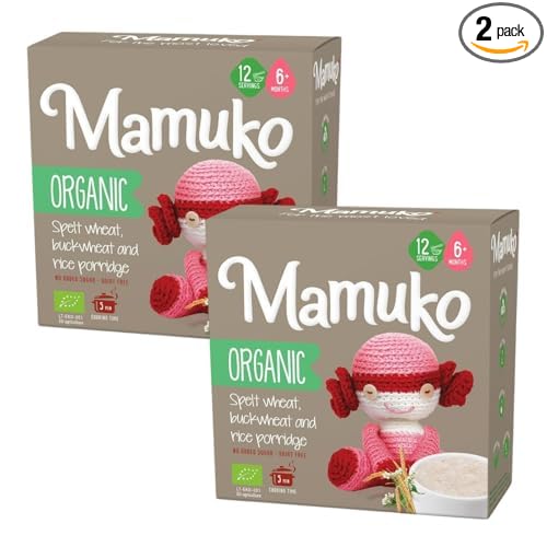 MAMUKO Organic Porridge - Healthy Porridge Blend of Spelt, Buckwheat & Rice - High Fiber Porridge with No Added Sugar, Milk & Preservatives - Organic Porridge Ideal for Toddlers - 2 Pack (10 Servings)