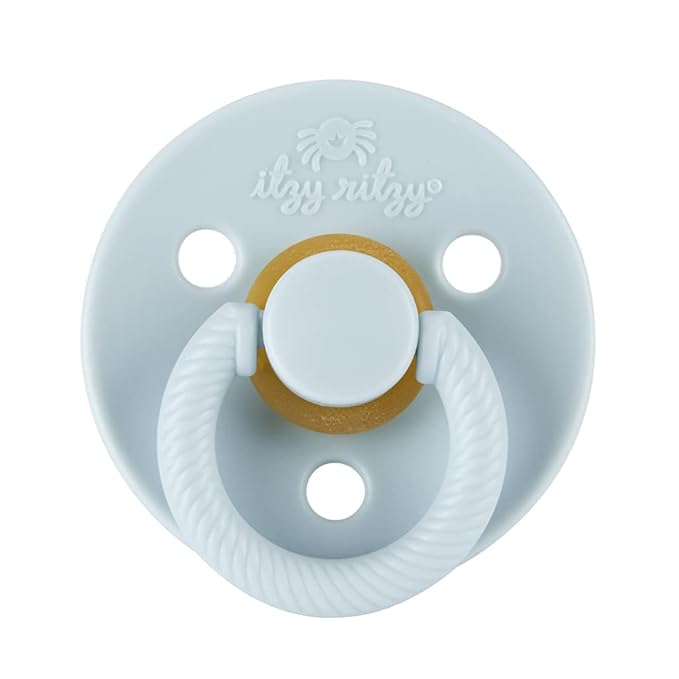 Itzy Ritzy Natural Rubber Newborn Pacifiers (Set of 2) – Baby Pacifiers with Cherry-Shaped Nipple & Large Air Holes for Added Safety; Set of 2 Binkies in Harbor & Coast (Ages 0 – 6 Months)