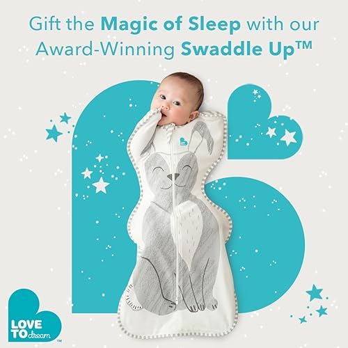 Love to Dream Swaddle Up Transition Bag Original, Arms Up Position, Light and Ultra Breathable Cotton - Sleep Bag - 1.0 TOG - (20-24°C) Ideal for Moderate Temps (Twinkle Powder Blue, Medium, 6–8.5kg)
