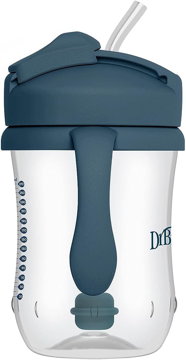 Dr. Brown's Milestones Baby's First Straw Cup, Training Cup with Weighted Straw, 9 oz/270 mL, BPA-free, 6m+, Dark Blue, 1-Pack