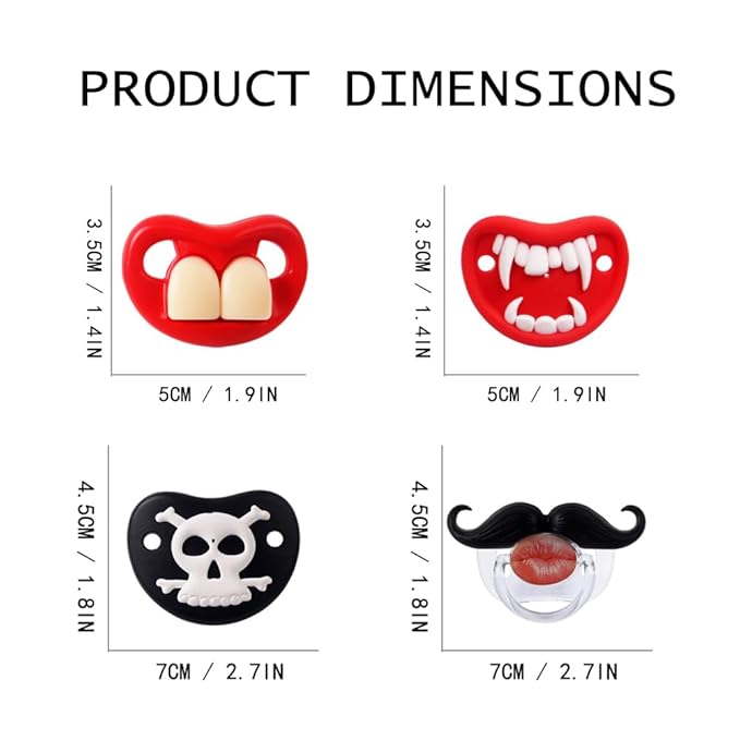 Funny Baby Pacifiers,Mustache Pacifiers for Babies 0-18 Months,Baby Teeth and Vampire Pacifier Funny Pacifier BPA Free