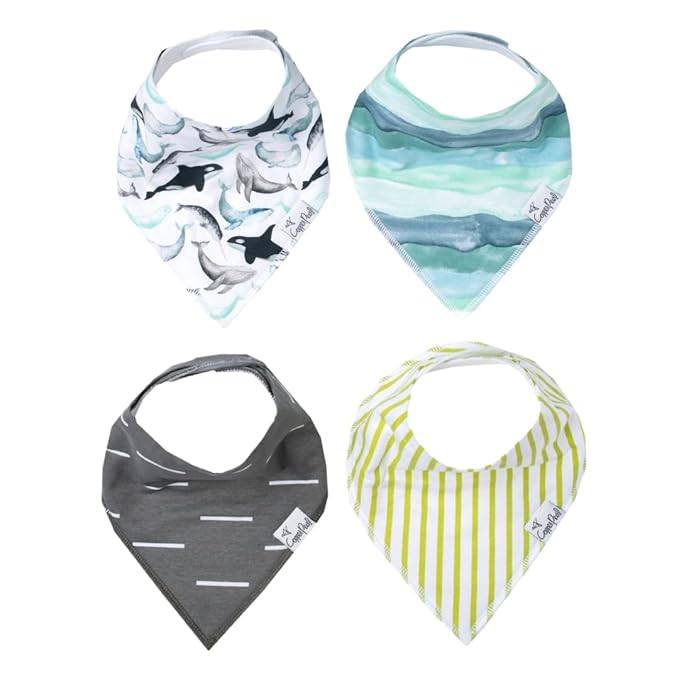 Copper Pearl 4 Pack Soft Cotton Baby Bibs for Drooling and Teething, Absorbent Drool Bibs for Baby Girl and Boy, Adjustable to Fit Newborns to Toddlers, Tons of Styles (Kai)