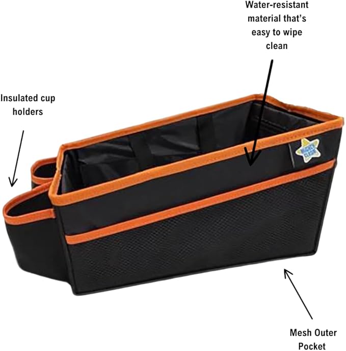 Mighty Clean Car Storage Organizer - Use in The Trunk, or Front or Back Seat with 8 Side Pockets + 1 Zippered Pouch + 2 mesh Pouches + 2 Cup Holders for Toys, Books, Drinks, Tissues, Diapers & More